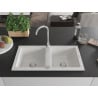 Mexen Mario granite sink 2-bowl 820 x 436 mm, white, chrome siphon - 6504822000-20