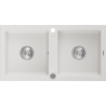 Mexen Mario granite sink 2-bowl 820 x 436 mm, white, chrome siphon - 6504822000-20