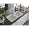 Mexen Mario granite sink 2-bowl 820 x 436 mm, white, chrome siphon - 6504822000-20