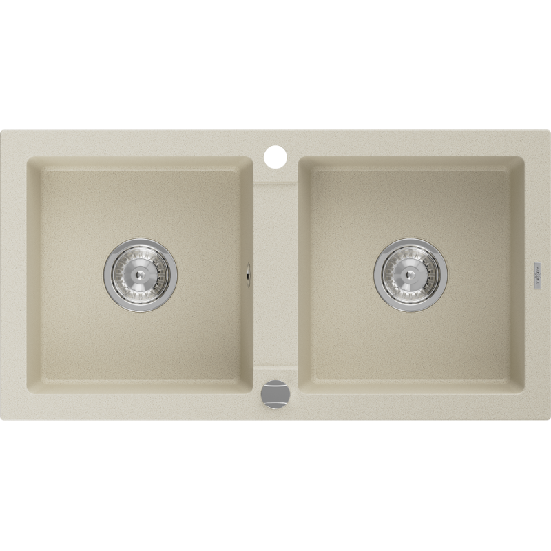 Mexen Mario granite sink 2-bowl 820 x 436 mm, beige, chrome siphon - 6504822000-69