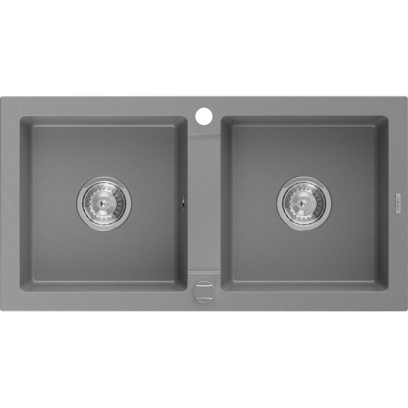 Mexen Mario granite sink, 2-bowl, 820 x 436 mm, grey, chrome siphon - 6504822000-71