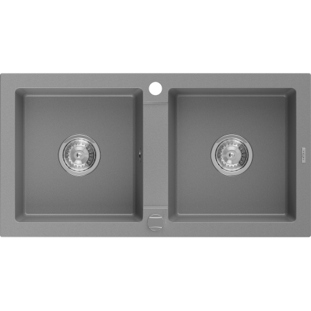 Mexen Mario granite kitchen sink, 2-basin, 820 x 436 mm, gray, chrome siphon - 6504822000-71