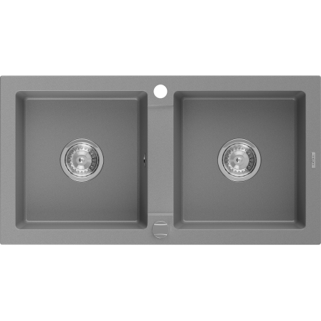 Mexen Mario granite sink, 2-bowl, 820 x 436 mm, grey, chrome siphon - 6504822000-71
