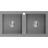 Mexen Mario granite kitchen sink, 2-basin, 820 x 436 mm, gray, chrome siphon - 6504822000-71