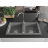 Mexen Mario granite kitchen sink, 2-basin, 820 x 436 mm, gray, chrome siphon - 6504822000-71