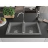 Mexen Mario granite sink, 2-bowl, 820 x 436 mm, grey, chrome siphon - 6504822000-71