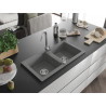 Mexen Mario granite kitchen sink, 2-basin, 820 x 436 mm, gray, chrome siphon - 6504822000-71