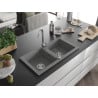 Mexen Mario granite sink, 2-bowl, 820 x 436 mm, grey, chrome siphon - 6504822000-71