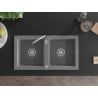 Mexen Mario granite sink, 2-bowl, 820 x 436 mm, grey, chrome siphon - 6504822000-71