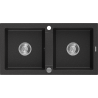Mexen Mario granit sink double-bowl 820 x 436 mm, black/silver metallic, chrome siphon - 6504822000-73