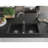 Mexen Mario granit sink double-bowl 820 x 436 mm, black/silver metallic, chrome siphon - 6504822000-73