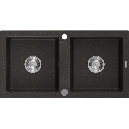 Mexen Mario granite sink 2-chamber 820 x 436 mm, black/gold metallic, chrome siphon - 6504822000-75