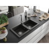 Mexen Mario granite sink 2-chamber 820 x 436 mm, black/gold metallic, chrome siphon - 6504822000-75