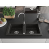 Mexen Mario granite sink 2-chamber 820 x 436 mm, black/gold metallic, chrome siphon - 6504822000-75