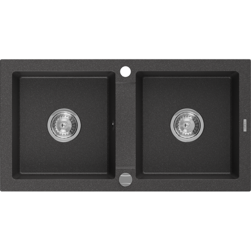 Mexen Mario granit sink 2-chamber 820 x 436 mm, black speckled, chrome siphon - 6504822000-76