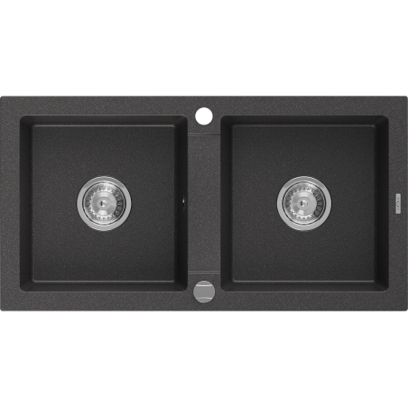 Mexen Mario granit sink 2-chamber 820 x 436 mm, black speckled, chrome siphon - 6504822000-76