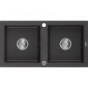 Mexen Mario granite sink 2-bowl 820 x 436 mm, black speckled, chrome siphon - 6504822000-76