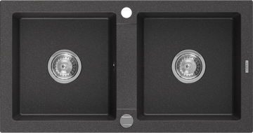 Mexen Mario granit sink 2-chamber 820 x 436 mm, black speckled, chrome siphon - 6504822000-76