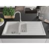 Mexen Andres 1.5-bowl granite sink with drainer 1000 x 500 mm, white, chrome siphon - 6515101510-20