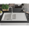 Mexen Andres granite sink 1.5-bowl with drainer 1000 x 500 mm, white, chrome siphon - 6515101510-20