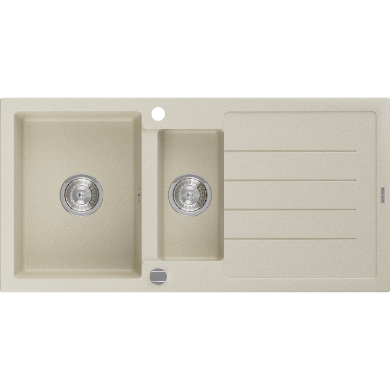 Mexen Andres 1.5-bowl granite sink with drainer 1000 x 500 mm, beige, chrome siphon - 6515101510-69