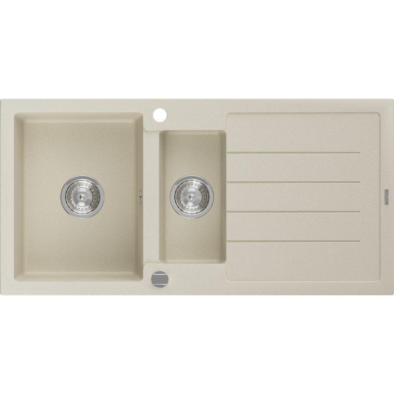 Mexen Andres granite sink 1.5-bowl with drainer 1000 x 500 mm, beige, chrome siphon - 6515101510-69