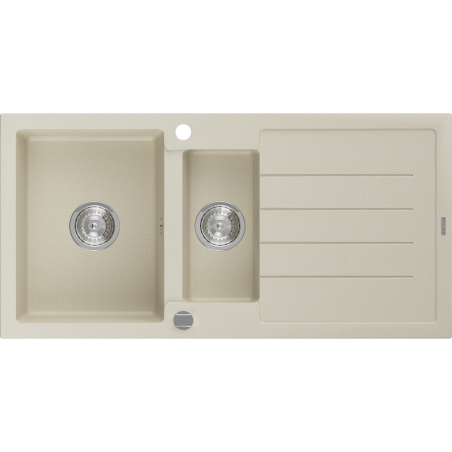 Mexen Andres 1.5-bowl granite sink with drainer 1000 x 500 mm, beige, chrome siphon - 6515101510-69