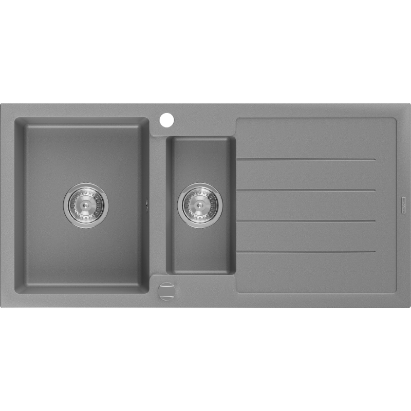 Mexen Andres granite sink 1.5-bowl with drainer 1000 x 500 mm, gray, chrome siphon - 6515101510-71