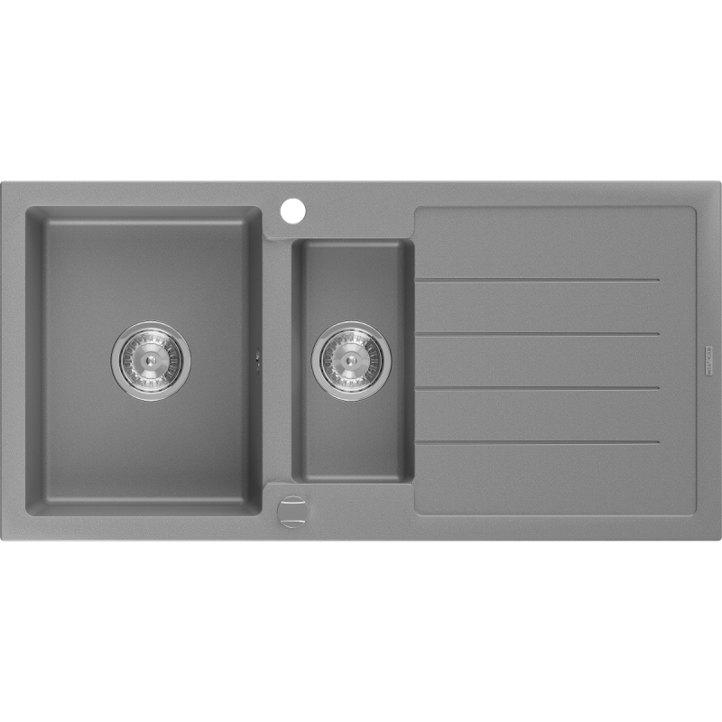 Mexen Andres granite sink 1.5-bowl with drainer 1000 x 500 mm, grey, chrome siphon - 6515101510-71