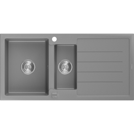 Mexen Andres granite sink 1.5-bowl with drainer 1000 x 500 mm, gray, chrome siphon - 6515101510-71