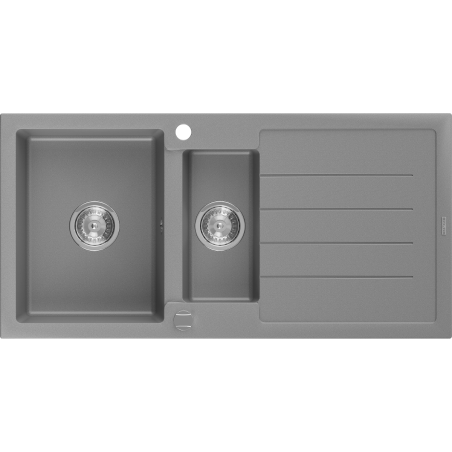 Mexen Andres granite sink 1.5-bowl with drainer 1000 x 500 mm, grey, chrome siphon - 6515101510-71