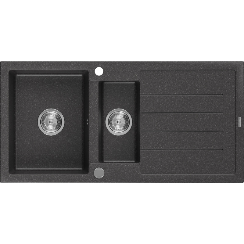Mexen Andres granit sink 1.5-bowl with drainer 1000 x 500 mm, black speckled, chrome siphon - 6515101510-76