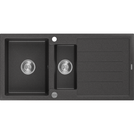 Mexen Andres granit sink 1.5-bowl with drainer 1000 x 500 mm, black speckled, chrome siphon - 6515101510-76