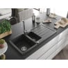 Mexen Andres 1.5-compartment granite sink with a drip tray 1000 x 500 mm, Spotted black - 6515101510-76