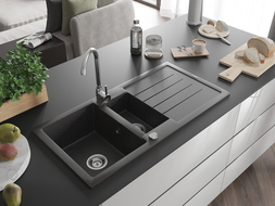 Mexen Andres 1.5-compartment granite sink with a drip tray 1000 x 500 mm, Spotted black - 6515101510-76