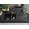 Mexen Andres granite sink 1.5-bowl with drainer 1000 x 500 mm, black, chrome siphon - 6515101510-77