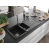 Mexen Andres granite sink 1.5-bowl with drainer 1000 x 500 mm, black, chrome siphon - 6515101510-77