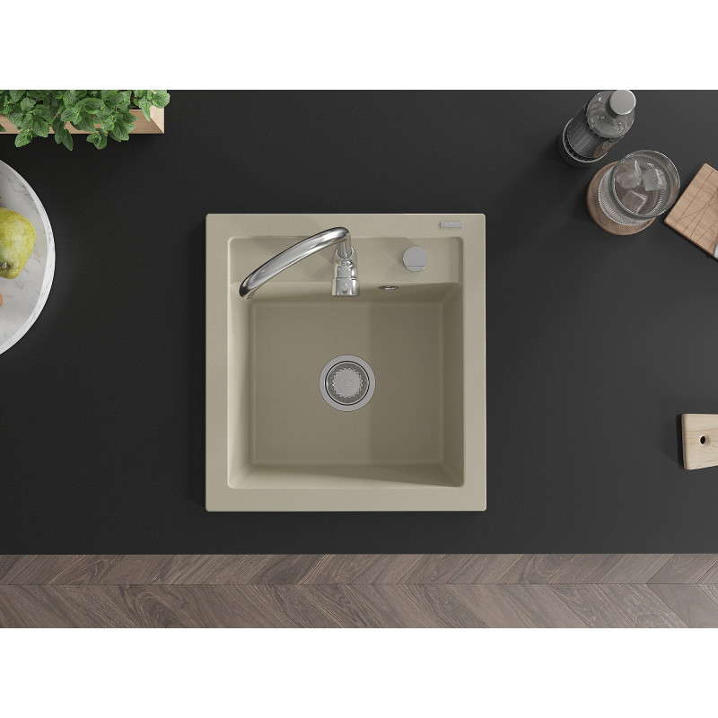 Mexen Vito granite sink 1-chamber 520 x 490 mm, beige, chrome siphon - 6503521000-69