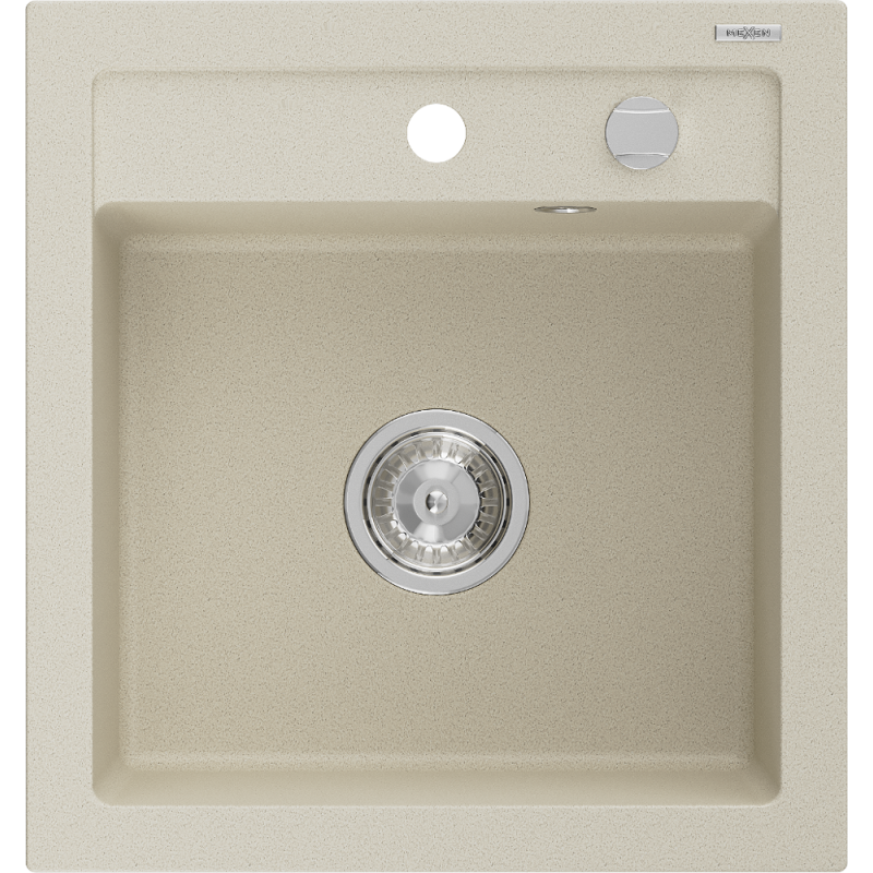 Mexen Vito granite sink, 1-bowl, 520 x 490 mm, beige, chrome siphon - 6503521000-69