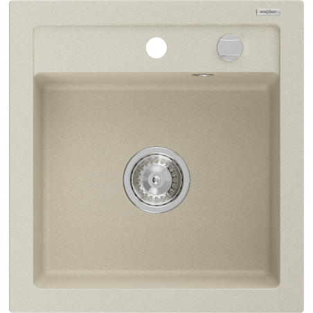Mexen Vito granite sink, 1-bowl, 520 x 490 mm, beige, chrome siphon - 6503521000-69