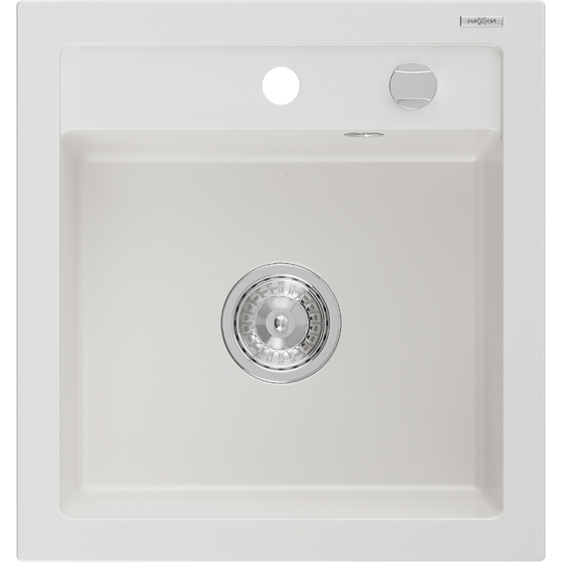 Mexen Vito granite kitchen sink 1-bowl 520 x 490 mm, white, chrome siphon - 6503521000-20