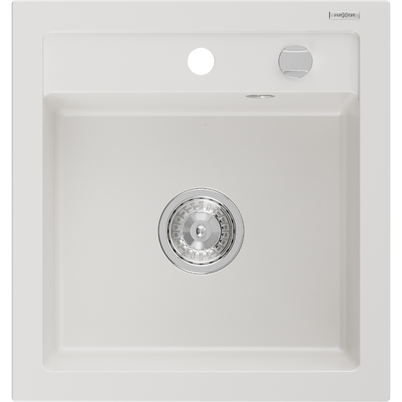 Mexen Vito single-bowl granite sink 520 x 490 mm, white, chrome siphon - 6503521000-20