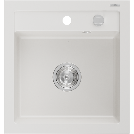 Mexen Vito granite kitchen sink 1-bowl 520 x 490 mm, white, chrome siphon - 6503521000-20
