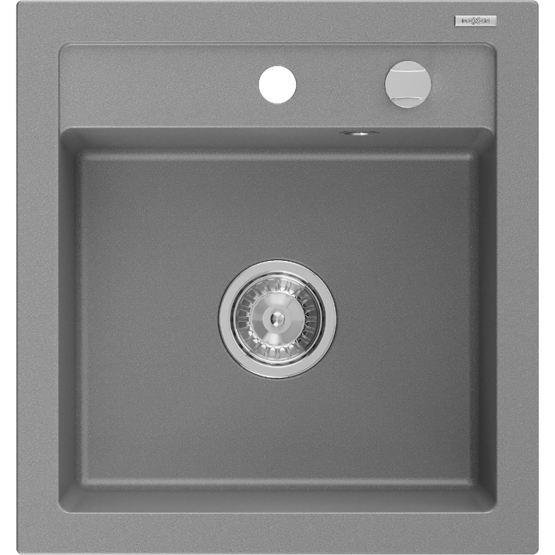 Mexen Vito 1-bowl granite kitchen sink 520 x 490 mm, grey, siphon chrome - 6503521000-71