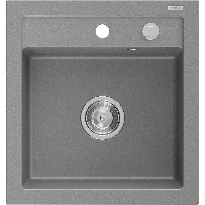 Mexen Vito granite sink 1-bowl 520 x 490 mm, gray, chrome siphon - 6503521000-71