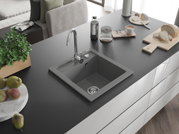 Mexen Vito granite sink 1-bowl 520 x 490 mm, gray, chrome siphon - 6503521000-71