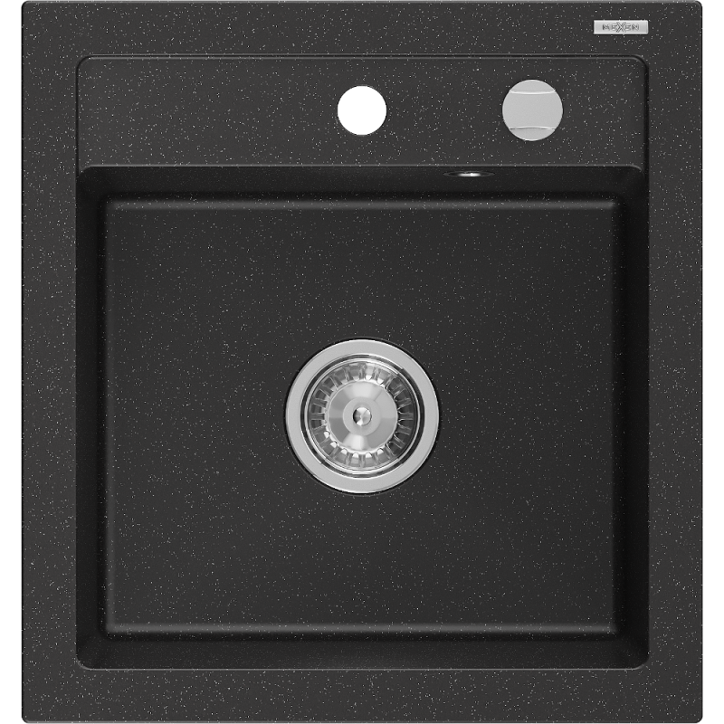 Mexen Vito granite kitchen sink 1-bowl 520 x 490 mm, black/silver metallic, chrome siphon - 6503521000-73