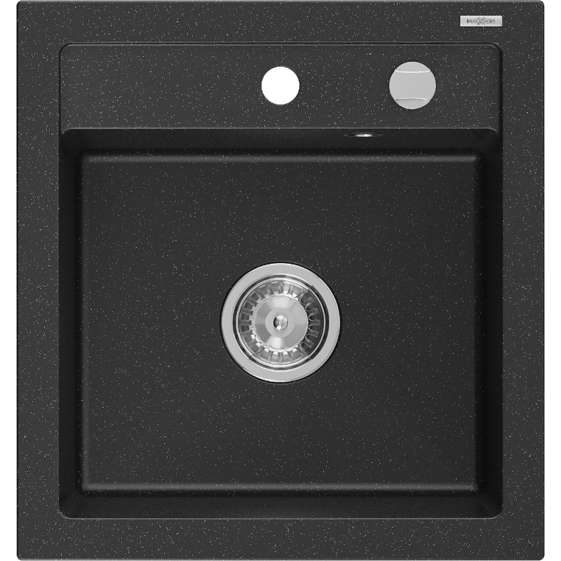 Mexen Vito granite sink single bowl 520 x 490 mm, black/silver metallic, chrome siphon - 6503521000-73