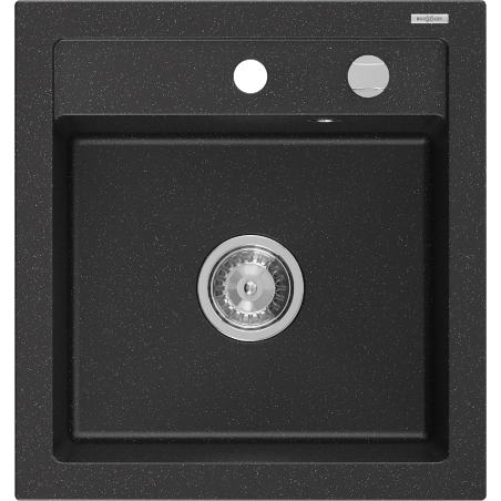 Mexen Vito granite kitchen sink 1-bowl 520 x 490 mm, black/silver metallic, chrome siphon - 6503521000-73