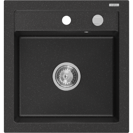 Mexen Vito granite sink single bowl 520 x 490 mm, black/silver metallic, chrome siphon - 6503521000-73